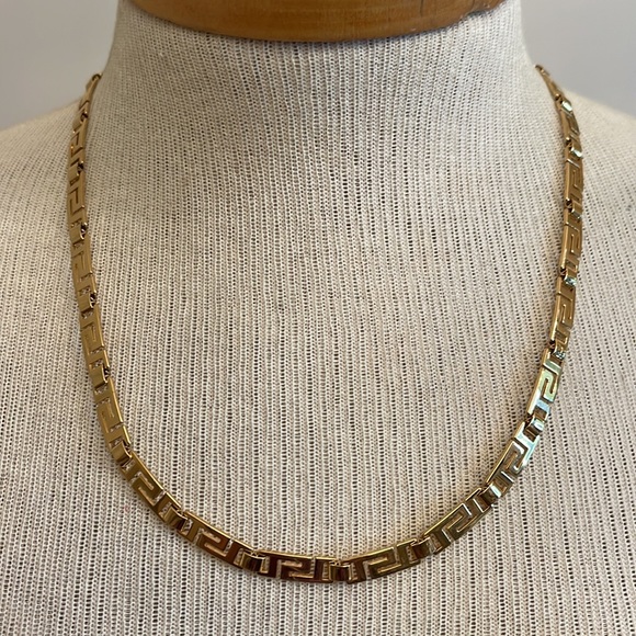 Vintage Greek Key Necklace, Gold-tone Metal - Picture 8 of 14